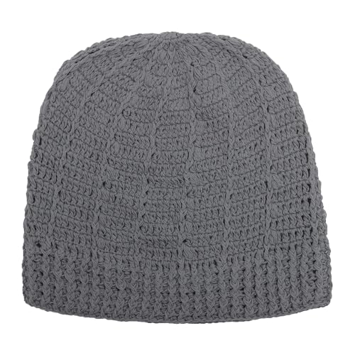 ZLYC Women Cotton Crochet Slouchy Beanie Hat Handmade Knit Summer Skull Cap | Lightweight breathable,boho casual chic look,travel photos festival party,café commute daily wear,beach concert gathering - color: Gray