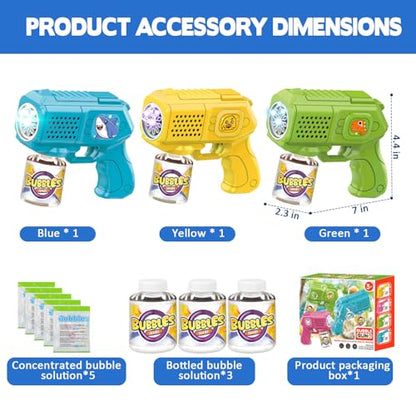 3 Pack Bubble Guns with Bubble Solution, Boys Girls Toys Gifts 3+ - color: Blue+green+yellow