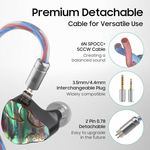 HiFiGo IEMs Juzear x Z Reviews Defiant in Ear Monitor, 1DD +3BA Hybrid Drivers Earphone, HiFi Wired Gaming IEM Earbuds with Detachable Cable for Musician Audiophile Gamer (Rainbow) - color: Rainbow