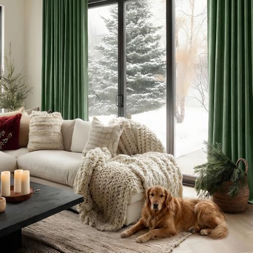 Olive Green Blackout Velvet Curtains 84 Inches for Bedroom Drapes Back Tab | Soundproof, Thermal Insulated, Super Soft Luxury Velvet, Living Room, Room Darkening, Rod Pocket, 52W x 84L, 2 Panels - color: Olive Green, size: 52"W x 84"L (Pack of 2)