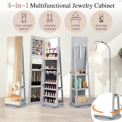 LOKO 360° Swivel Jewelry Cabinet, Lockable Jewelry Organizer (Gray) - color: Gray
