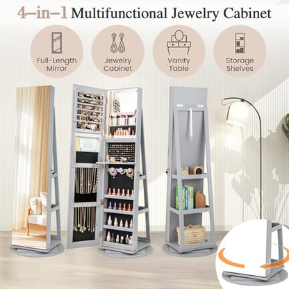 LOKO 360° Swivel Jewelry Cabinet, Lockable Jewelry Organizer (Gray) - color: Gray