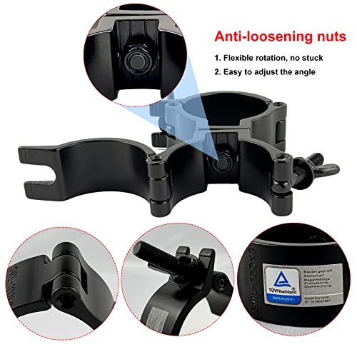4 Pack Dual Swivel Clamp Turn As Needed Two 360 Degree Clamps, Lighting Truss Swivel Coupler DJ Light Clamps, Fit for 1.88-2 Inch (48-51mm) OD Tube/Pipe, Heavy duty 220lbs, TUV Certificated - color: Black