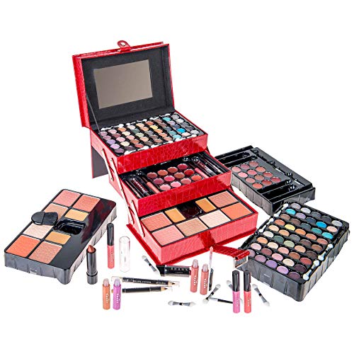 SHANY All In One Makeup Set, 67 Colors Eyeshadow, Blushes, Face Powder, Lipstick, Eye liners, Make up Pencils and Cosmetics Mirror - Makeup Kit With Reusable Beauty Organizer Train Case - Red - color: RED
