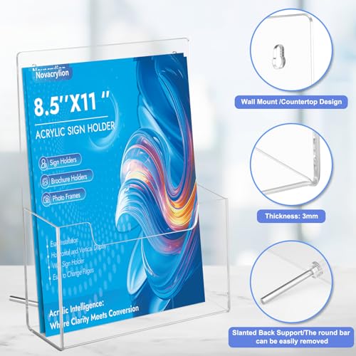 Acrylic Brochure Holder 8.5x11, Clear Literature Display Stand - color: 4 Pack, size: 8.5*11 inch