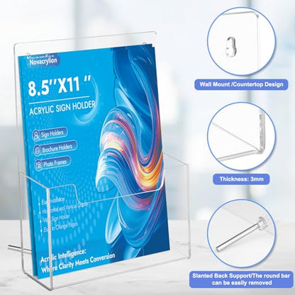 Acrylic Brochure Holder 8.5x11, Clear Literature Display Stand - color: 4 Pack, size: 8.5*11 inch