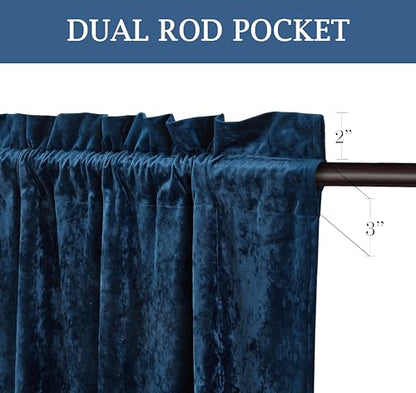 Chezmoi Collection Lux Navy Blue Crushed Velvet Curtains 2 Panel Set - 84 inches Long Room Darkening Luxury Distressed Velvet Rod Pocket Window Drapes for Living Room Bedroom 50" W x 84" L - color: Navy Blue