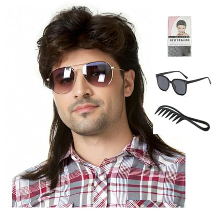 Men's 80s Black Rock Mullet Wig, Retro Voluminous Spiky Costume Wig, Ideal for Halloween, 80s Theme Parties, Rock Concerts and Cosplay (Black) - color: m2058-Black