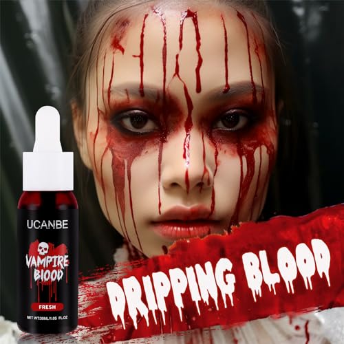 UCANBE Halloween Dripping Fake Blood Realistic Blood Drops Body Paint Washable Fake Blood Makeup Kit For Zombie Vampire Clown Monster Clothes Costume Cosplay SFX Special Effects Makeup 30ML(Fresh) - color: Fresh