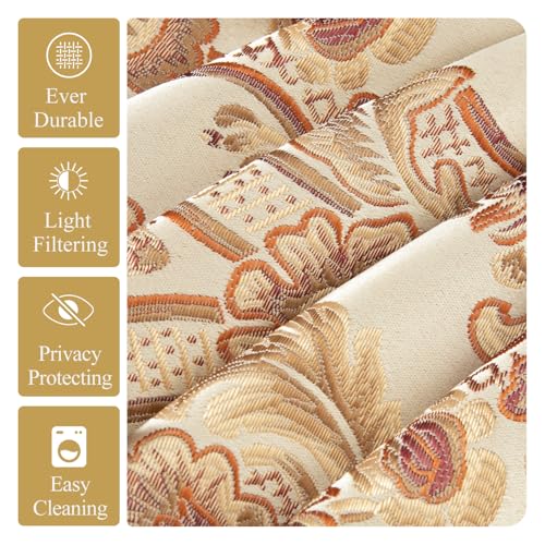 Leeva 138" Extra Wide Waterfall Valance, Buttercream Damask with Beaded Tassels, Luxury Swag Curtains for Mansions & Villa Window Treatments - color: *Beige, size: 138"W x 45"L (Pack of 1)
