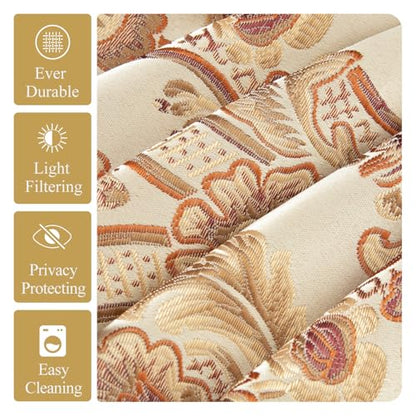 Leeva Waterfall Valance 110" Ultra Wide Buttercream, Antique Damask Jacquard & Elegant Drape Tassels, Swag Window Curtains for Bedroom Living Room, Rod Pocket Top - color: *Beige, size: 110"W x 45"L (Pack of 1)
