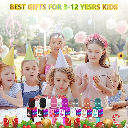 Amazmic Kids Karaoke Microphone Machine Toy Bluetooth Microphone Portable Wireless Karaoke Machine Handheld with LED Lights, Gift for Children Adults Birthday Party, Home KTV(Silver) - color: Silver