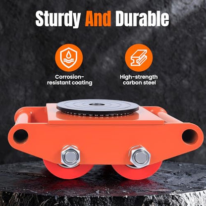 10Ton Machinery Mover & Furniture Dolly - 4 Pack Skate Dolly for Safes & Appliances, 20,000Lbs Machinery Skate with Non-Slip Cap, Heavy Furniture Moving Dolly Kit