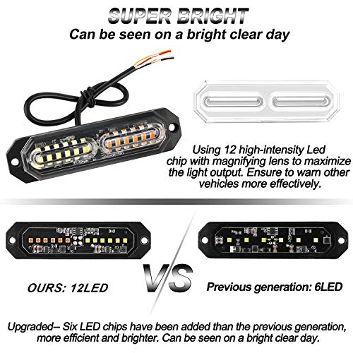ASPL 8pcs Sync Feature Ultra Slim 12-LED Surface Mount Flashing Strobe Lights for Truck Car Vehicle LED Mini Grille Light Head Emergency Beacon Hazard Warning Lights (Amber/White) (Pack of 2) - color: Amber/White, size: 4.41L x 0.44W x 1.14H Inch (Pack of