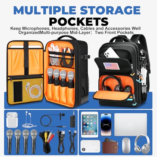 Audio Mixer Travel Case for Yamaha MG10XU,RODECaster Pro II,RODECaster Pro,RC Duo,TC-Helicon GoXLR,Podcast DJ Mixer Bag Backpack with Multi-Pockets for Microphones,Cables,Podcast Equipment