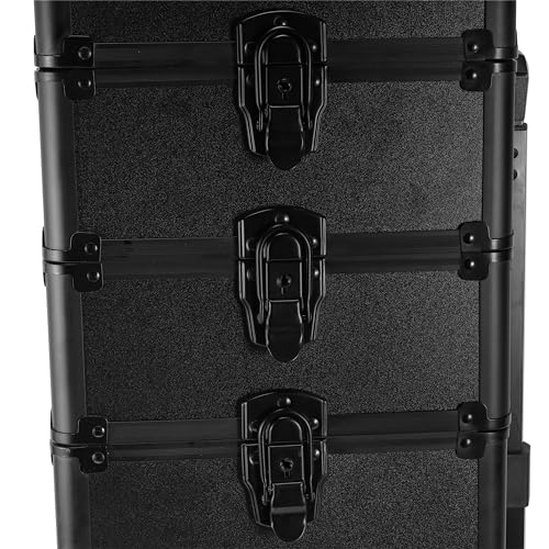4 in 1 Rolling Makeup Train Case with Light & Mirror, Interchangeable Cosmetic Box, Cosmetology Caboodle Case on 360° Wheels, Beauty Storage Luggage(Black) - color: Deep Black