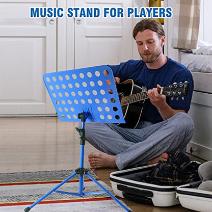lotmusic Blue Music Stand, Portable Music Sheet Stand, Foldable and Height-Adjustable Music Stand with Bag, Sheet Music Clip, Light, Suitable for Playing Musical Instruments and Traveling Out - color: Blue Music stand