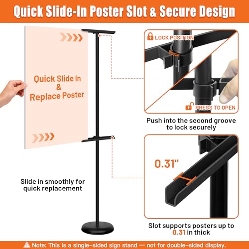 2Pack Adjustable Poster Stand for Display, Single-Sided Floor Pedestal Sign Holder, Poster Board Easel Stand up to 58", Welcome Sign Stand for Foam & Board, Wedding, Business & Events – Black - size: 2 Pack