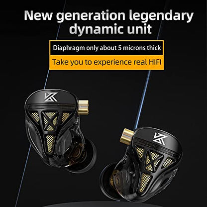 KZ DQS Semi-Open in-Ear Earphones with Mic, Black | HiFi Musician Monitor IEM, Dynamic Driver Earbuds, Semi-Open Wired Headphones, Detachable 2-Pin Cable, Bass Gaming Headset - size: With Microphone