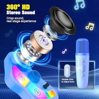 Stand Karaoke Machine Toy for Kids Ages 3-5 4-6 5-7 Birthday Gifts for 3 4 5 6 7 8 Year Old Boy, Kid Rechargeable Karaoke Microphone with 2 Wireless Mics, Bluetooth Speaker Toddlers Boys Party Toys - color: Blue