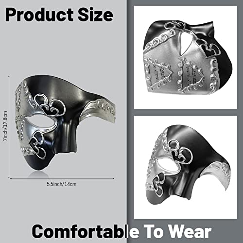 Erythem Masquerade Mask for Men Phantom of The Opera Half Face Mask Venetian Phantom Mask for Halloween Costume Party - color: Phantom Black Silver