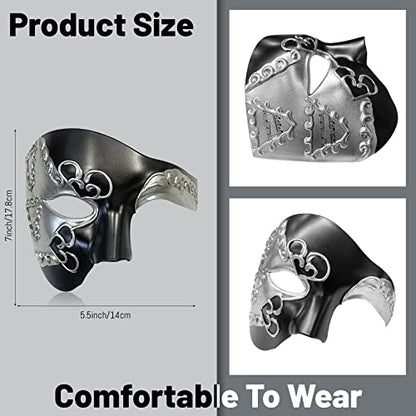 Erythem Masquerade Mask for Men Phantom of The Opera Half Face Mask Venetian Phantom Mask for Halloween Costume Party - color: Phantom Black Silver