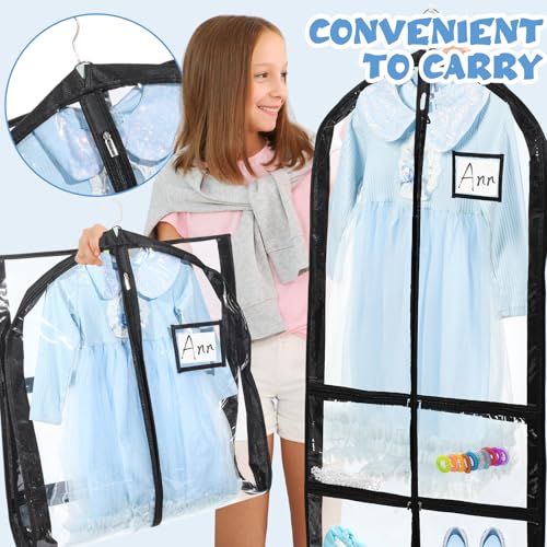 6 Pcs 24'' x 50'' Clear PVC Garment Bag Dance Costume Competition Bag with Rack Zippers Pockets Hanging Garment Covers Costume Organizer Costume Carrier for Adults Kids(Transparent Black) - color: Transparent Black