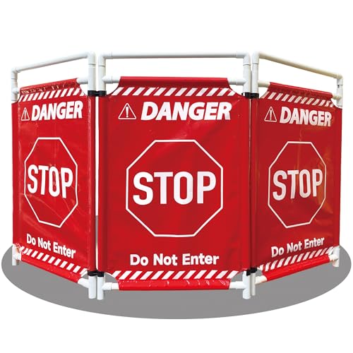 Safety Caution Barricade 3Panels Foldable Security Signs With PVC Tarp Removable Safety Barrier Wet Floor Guard Symbol Clear Printing Safety Fence(Red3) - color: Red- 3pcs
