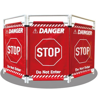 Safety Caution Barricade 3Panels Foldable Security Signs With PVC Tarp Removable Safety Barrier Wet Floor Guard Symbol Clear Printing Safety Fence(Red3) - color: Red- 3pcs