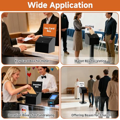 lesolar Suggestion Box with Stand, Floor Standing Offering Box with Wheels | Heavy Duty Metal Ballot Collection Box, Donation Box with Sign Holder, Ballot Box with Slot & Lock for Voting Charity Church