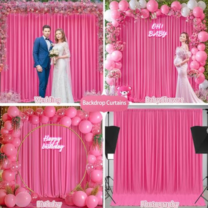 Hot Pink Backdrop Curtains 16 x 10 ft for Photo Background Wrinkle-Free - color: Hot Pink, size: W4' x H10'(4 panels)