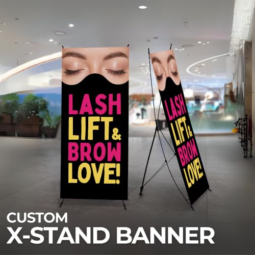 DreamController Lashes & Brows X-Stand Banner by DC | 30"x65" Tripod Display | Lash Lift Brow Love Vertical Banner for Trade Shows & Events | Made in USA | (Stand Not Included) - color: Lash Lift Brow Love, size: X Banner - 30x65"