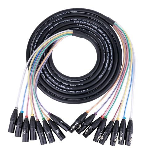 Toronce 8 Channel Professional Multi-Media Snake Cable 8 Pairs Male to Female 3 Pin XLR Balanced Audio Extension Cable (15Feet) - size: 8-Channel _15Ft