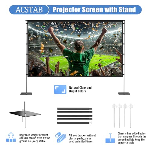 Outdoor Projector Screen with Stand - 120 Inch Portable Projector Screen Outdoor Indoor Projection Screens 16:9 4K HD Movie Screens with Carry Bag Can Enjoy Home Theater Projection Screens