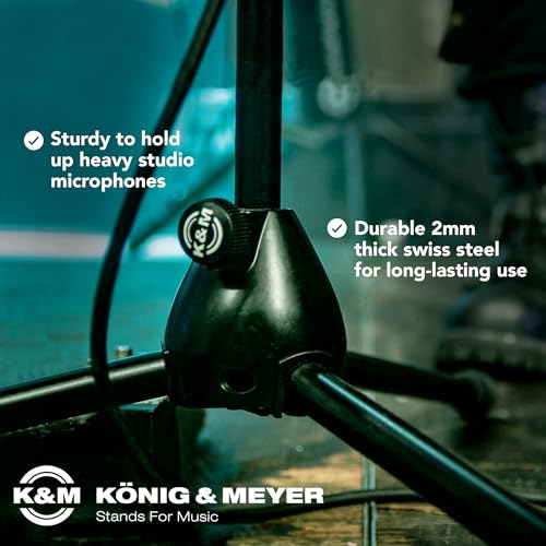 K&M - König & Meyer 21070.500.55 - Tripod Microphone Stand with Fixed Length Boom Arm - Professional Grade for All Musicians - Heavy Duty Folding Leg Base - German Made - Black - style: Black 21070.500.55
