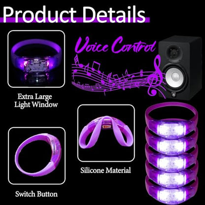 24 Pcs LED Glow Bracelets Sound Activated Bracelet Glow Bracelets with Flashing LED Strobe for Carnival, Concerts , Night Events, Rave, Game Prizes, Birthday Party Favor (purple) - color: Purple