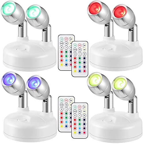 Honoson 4 Pack Battery Spotlights Indoor RGB LED Remote Control,White - color: White