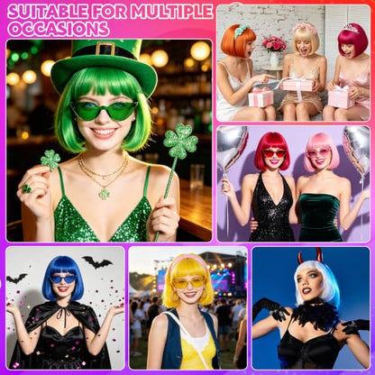 Short Bob Straight Hair Wigs with Bangs, Heat Resistant Fiber Hair, Cat Eye Glasses for Women (Hot Pink) - color: Hot Pink