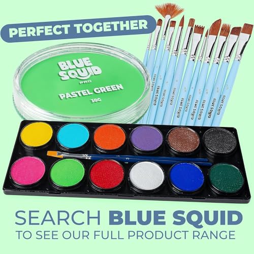 Blue Squid Face Paint Water Based Single Cake Professional Face Paint & Body Paint - Water Activated, Kids Adults Face Painting for Costume, Halloween Makeup, Cosplay - Pastel Green Face Paint 30g - color: Pastel Green 30g