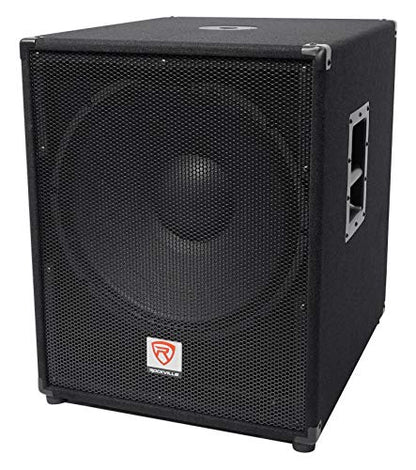 Rockville PBG18 Bundle: 18" 2000W Peak/1000W RMS Passive 8-Ohm Pro Audio Subwoofer with MDF Cabinet, WH4 3" Locking Swivel Steel Caster Wheels for PA Speakers and Subwoofers, 2-Items