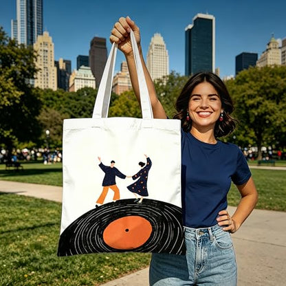 Aesthetic Music Floral Tote Bag for Women, Reusable Canvas Bag with Musical & Botanical Design, Daily Use Gift - color: White-music-010