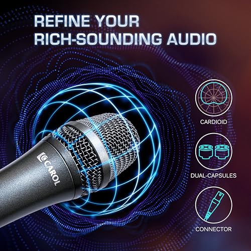 CAROL AC-910 XLR Wired Vocal Microphone, Dynamic Cardioid, No-Switch | AHNC dual-engine noise canceling tech for singing, studio, and stage. incl. 14.8ft (4.5m) XLR cable, mic clip - style: AC-910（no switch）