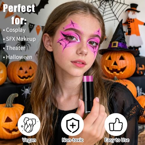 Drawdart Pink Halloween Face Body Paint Stick, Cream Blendable Halloween Face Body Makeup Paint, Non-Toxic Oil Based Stick for SFX Special Effects Cosplay Makeup - color: Pink