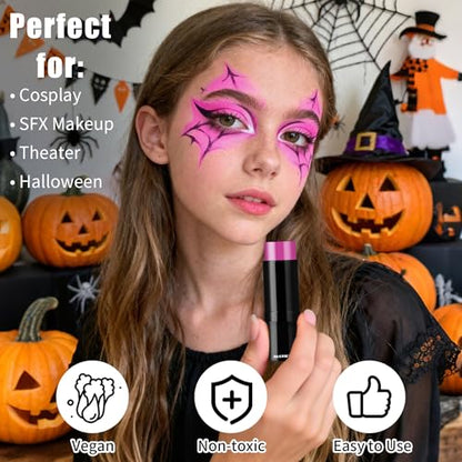 Drawdart Pink Halloween Face Body Paint Stick, Cream Blendable Halloween Face Body Makeup Paint, Non-Toxic Oil Based Stick for SFX Special Effects Cosplay Makeup - color: Pink