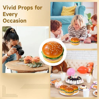 6 Pcs Artificial Hamburgers, Realistic Fake Food Model, 3.7 x 2.4 in, Vibrant & Lifelike Design, Versatile Photography Prop, Great for Display, Photography Prop