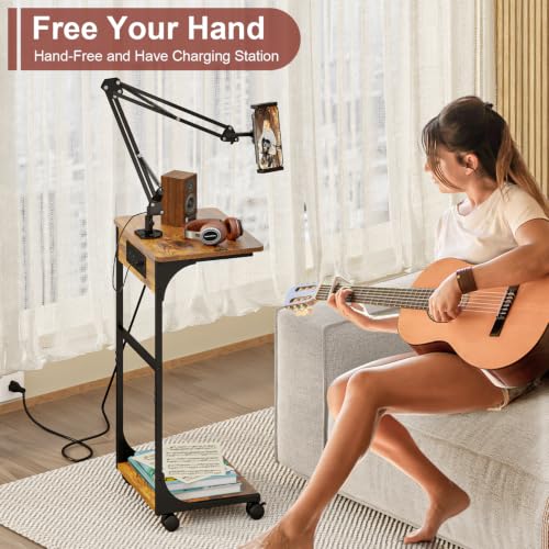 Cidaziya Floor Kindle Phone Tablet Stand with Side Table & Charging Station - size: 11.4"D x 15.4"W x 57.5"H