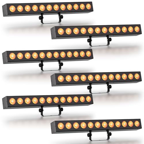Battery Powered Stage Light Bar,120W 12 LED RGBWA+UV Rechargeable Wash Lights Bar with Remote DMX512 Control, Wireless Uplights for Party Events Wedding Church Disco, 6 Pack - color: 6 Pack