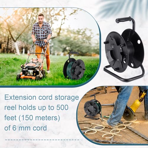 Yaocom Extension Cord Storage Reel with Metal Stand Black Cable Reel Holds up 500 Feet of 6 mm Cable/Cord/Hose Heavy Duty Open Roller Holder, Easy to Grip Handles