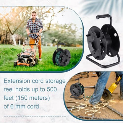Yaocom Extension Cord Storage Reel with Metal Stand Black Cable Reel Holds up 500 Feet of 6 mm Cable/Cord/Hose Heavy Duty Open Roller Holder, Easy to Grip Handles