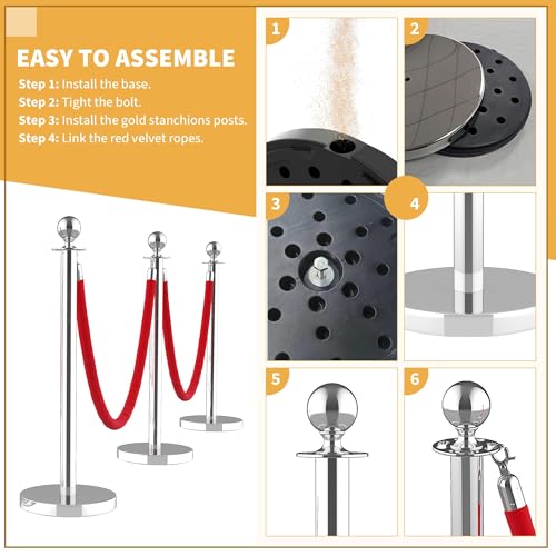 4Pcs Stanchions Post and Velvet Ropes, Crowd Control Barriers with Weighted Base, Red Carpet Runner Poles, Retractable Safety Barriers for Party, Wedding, Theater, Event, Hotel - color: 4 pack, size: without Red Carpet